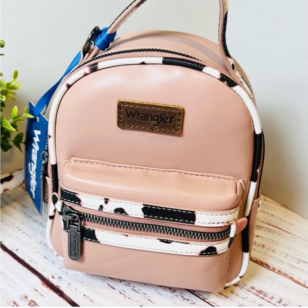 Wrangler Pink Cow-Print Mini Backpack